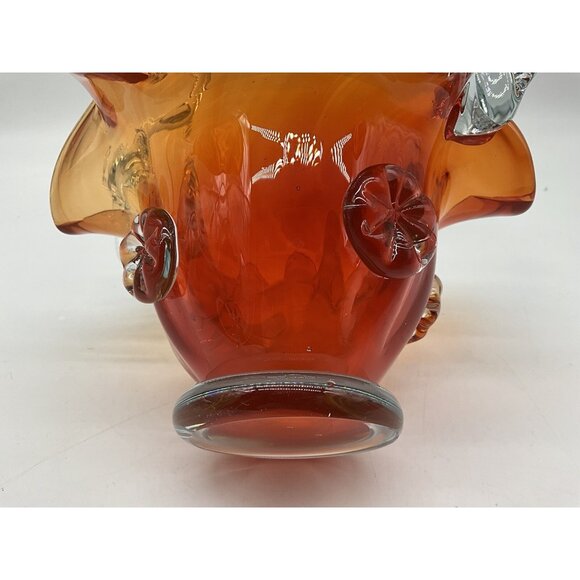Vintage Hungarian Art Glass Burnt Orange And Clear 10 Inch Basket Collectible - Picture 15 of 16